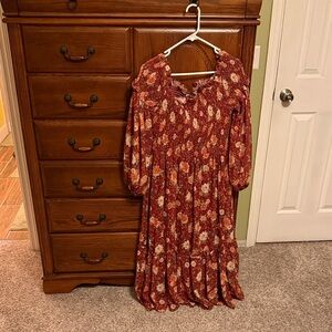 Baltic Born Floral Midi Dress in Red and Cream